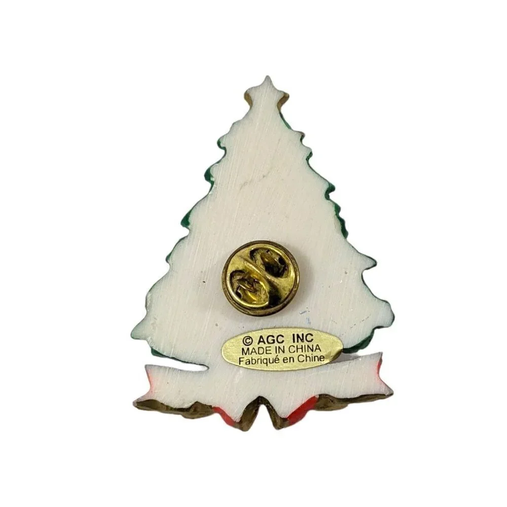 Vintage AGC Christmas Tree Resin Pin, Holiday Decorated Pin, Festive Gift
